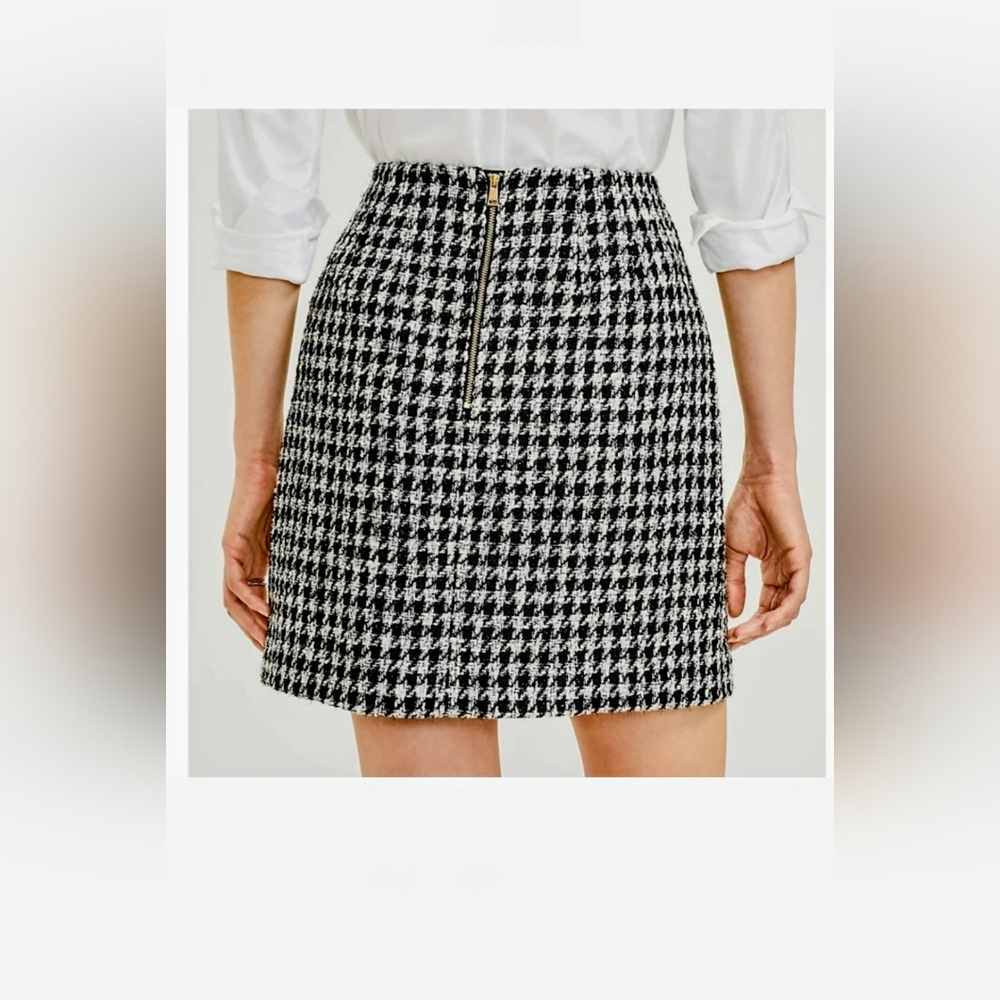 NWOT! LOFT Fall Glam Houndstooth Shimmer Y2k Women's Formal Mini Skirt 8/Medium - Picture 4 of 17